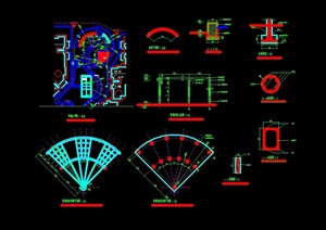 详细的弧形廊架节点素材cad施工图