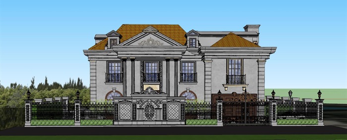 欧式别墅入口大门及围墙景观施工图设计(1)