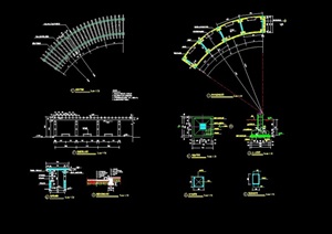 详细的弧形廊架详细素材设计cad施工图