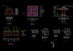 单臂详细亭子素材设计cad施工图
