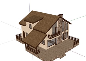 多层欧式风格详细的住宅别墅建筑SU(草图大师)模型