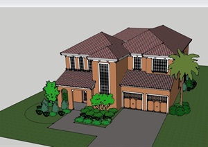 欧式风格两层住宅别墅建筑SU(草图大师)模型