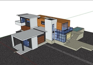 某现代风格完整的多层别墅建筑SU(草图大师)模型