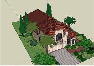 欧式风格完整的详细私人别墅建筑SU(草图大师)模型
