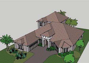 多层详细的欧式住宅别墅建筑SU(草图大师)模型