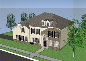 两层欧式风格详细的住宅别墅建筑SU(草图大师)模型