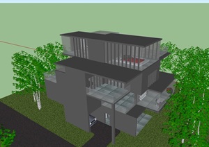 现代多层别墅建筑SU(草图大师)模型
