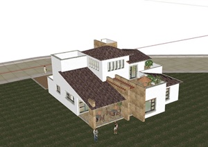 详细的整体多层别墅建筑SU(草图大师)模型