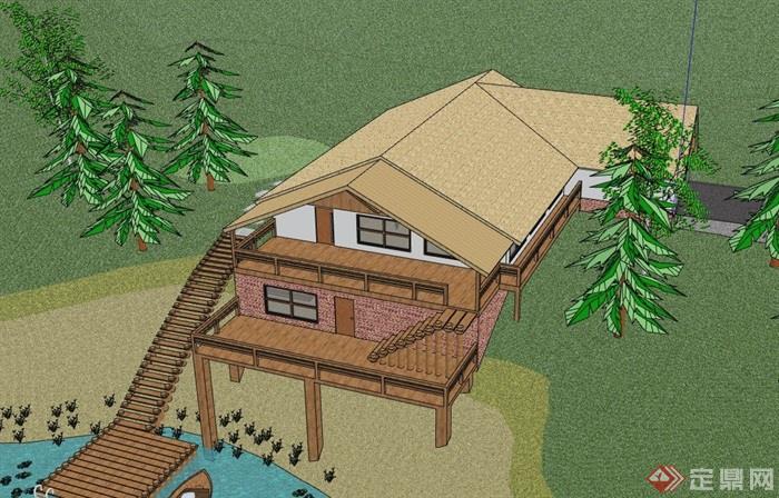 欧式风格详细的滨水别墅住宅设计su模型