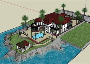 详细的整体欧式别墅住宅设计SU(草图大师)模型