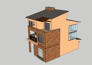详细的独栋多层别墅住宅设计SU(草图大师)模型