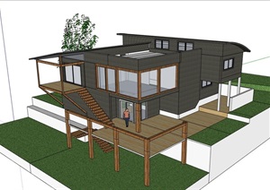完整的详细中式别墅住宅设计SU(草图大师)模型