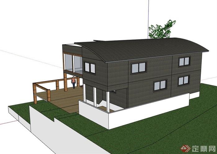 完整的详细中式别墅住宅设计su模型