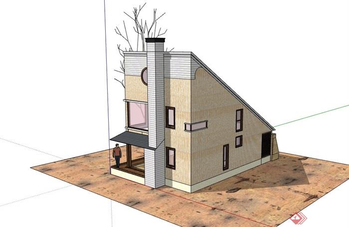 獨棟斜坡屋頂別墅住宅設計su模型