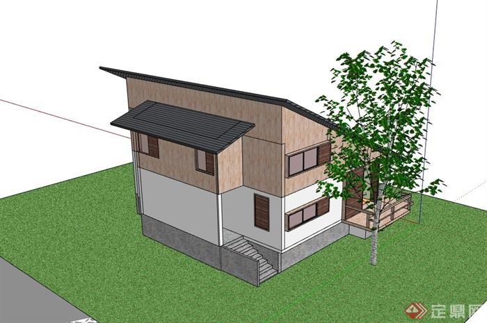 中式风格完整的详细别墅住宅设计su模型