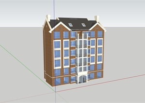 完整的详细多层住宅楼详细设计SU(草图大师)模型