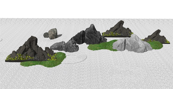 新中式景观小品片石假山石头枯山水SU模型(1)