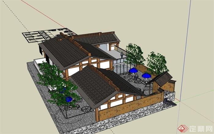 中式风格小区别墅住宅楼设计su模型