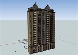 高层欧式风格详细的住宅楼设计SU(草图大师)模型