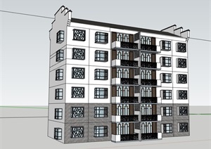 某中式风格六层居住楼建筑SU(草图大师)模型