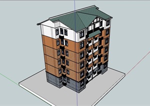 某中式风格详细的多层居住楼建筑SU(草图大师)模型