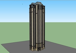 欧式风格详细的高层居住楼建筑SU(草图大师)模型