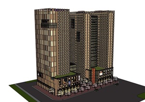 某现代风格完整商业居住楼建筑SU(草图大师)模型
