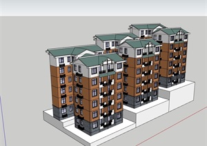 某中式风格详细的完整居住楼建筑SU(草图大师)模型