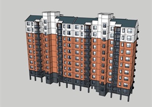 中式风格完整的独特居住楼建筑SU(草图大师)模型