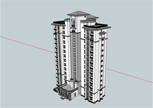 小高层独特居住楼建筑SU(草图大师)模型