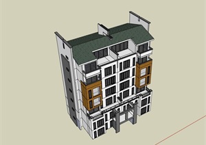 中式风格完整的详细小区建筑楼SU(草图大师)模型