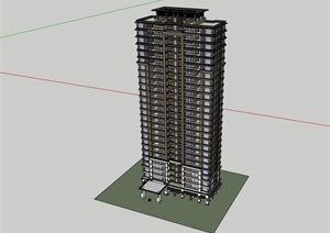 某现代风格详细的住宅小区建筑楼SU(草图大师)模型