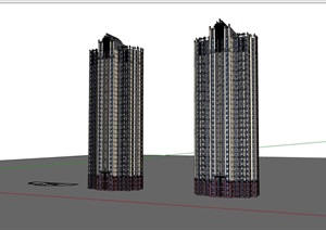 两栋住宅小区建筑楼SU(草图大师)模型