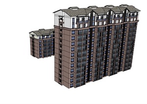 详细的整体独特小区住宅楼SU(草图大师)模型