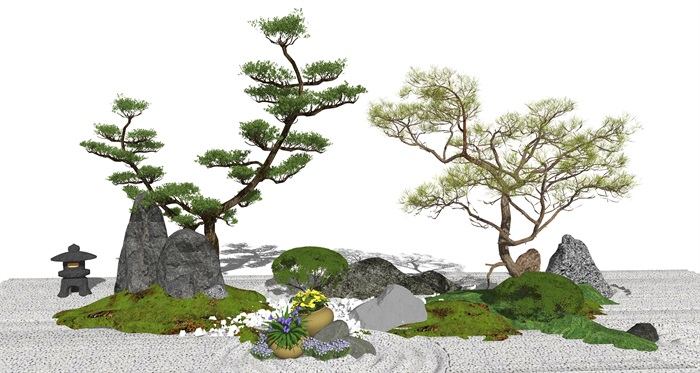 新中式景观小品假山石头 石头 景观树su模型(1)