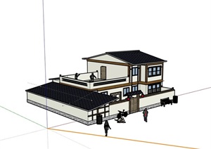 中式风格详细的民居居住楼SU(草图大师)模型