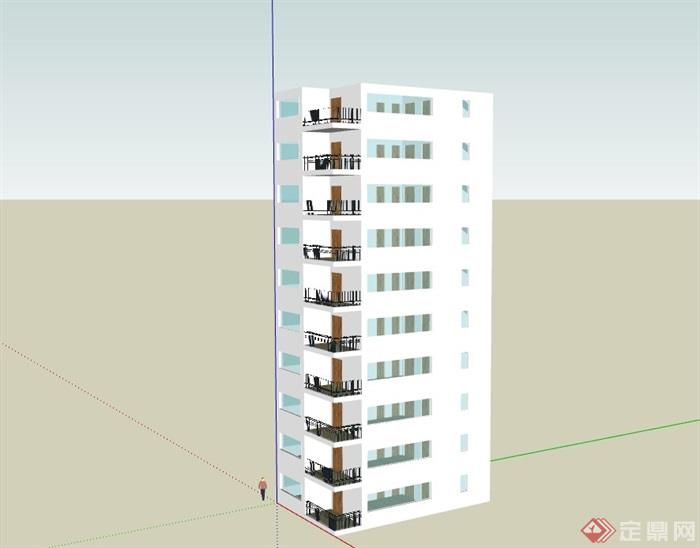 现代风格高层详细住宅楼建筑su模型