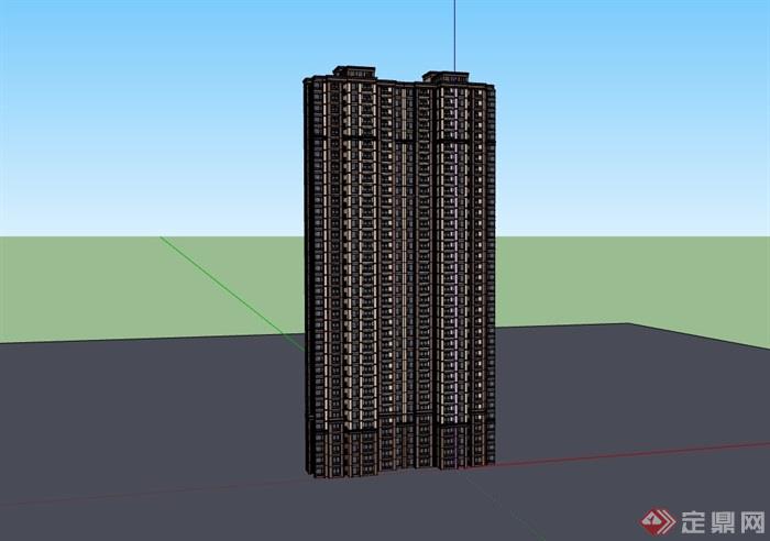 高层详细的完整独特住宅楼建筑su模型