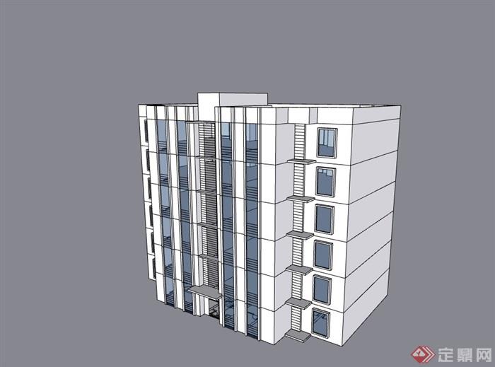 某现代风格完整的六层住宅楼建筑su模型