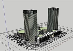 某详细的现代高层住宅楼建筑SU(草图大师)模型
