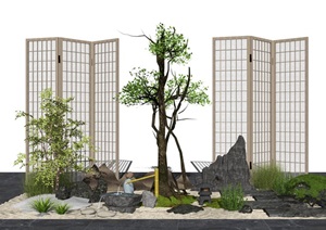 新中式景观小品 庭院景观 植物 隔断SU(草图大师)模型
