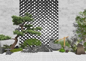 新中式景观小品 庭院景观 植物 石头SU(草图大师)模型