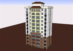 某欧式风格完整的详细高层住宅建筑SU(草图大师)模型