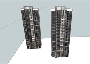完整的详细高层住宅建筑SU(草图大师)模型