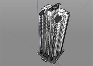 完整的独特高层住宅建筑SU(草图大师)模型