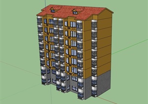 详细的完整小区独特居住楼SU(草图大师)模型