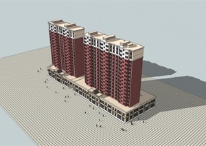 经典高层裙房住宅楼建筑设计SU(草图大师)模型