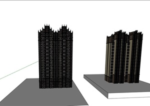 新古典住宅高层小区居住建筑楼设计SU(草图大师)模型