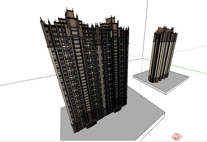 新古典住宅高层小区居住建筑楼设计su模型