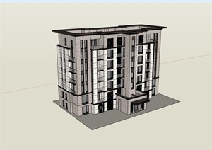 现代风格多层居住楼建筑设计SU(草图大师)模型